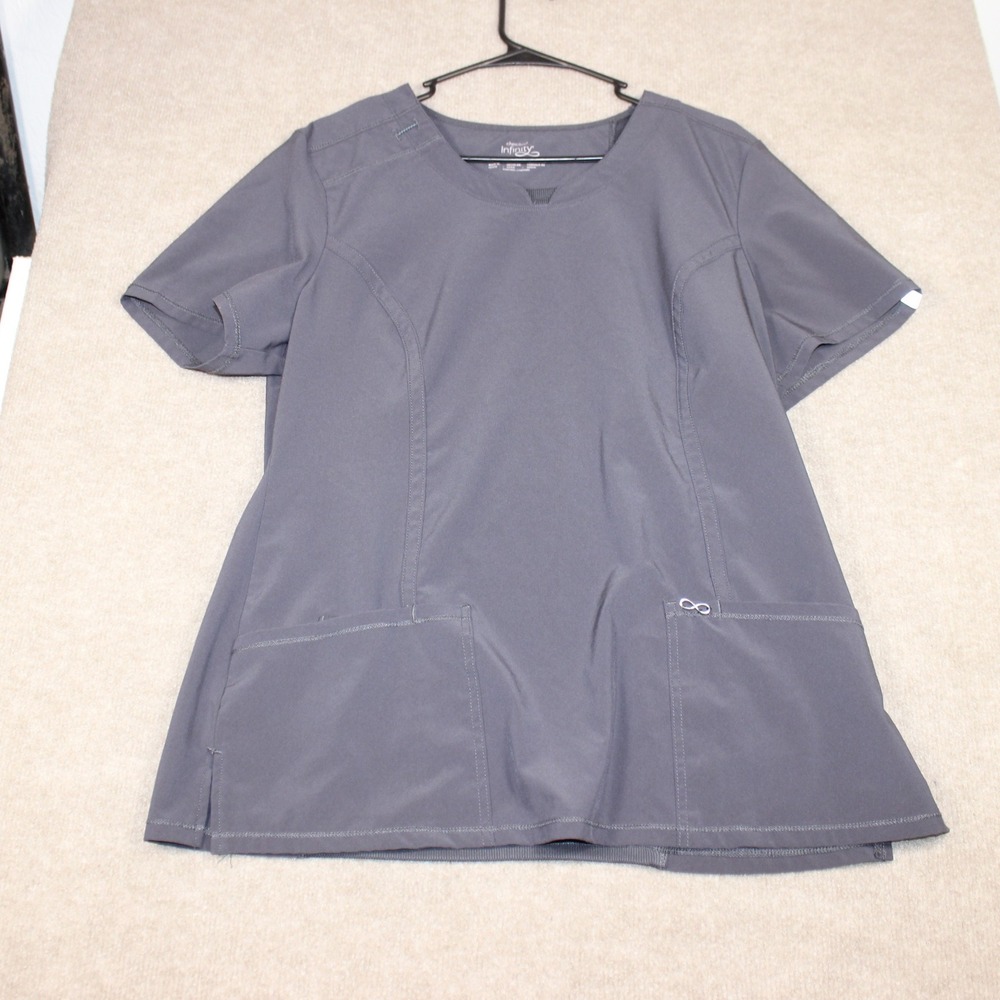 Cherokee Infinity Womens Scrub Top Large Grey V-Neck Short Sleeve RN93643